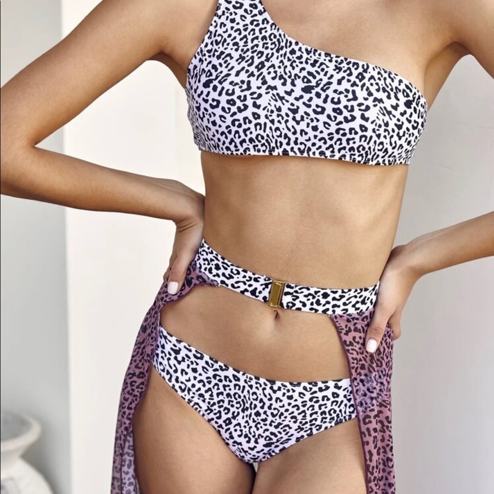 3-piece soft purple lavender swimming suit cover skirt bikini set - Picture 6 of 8